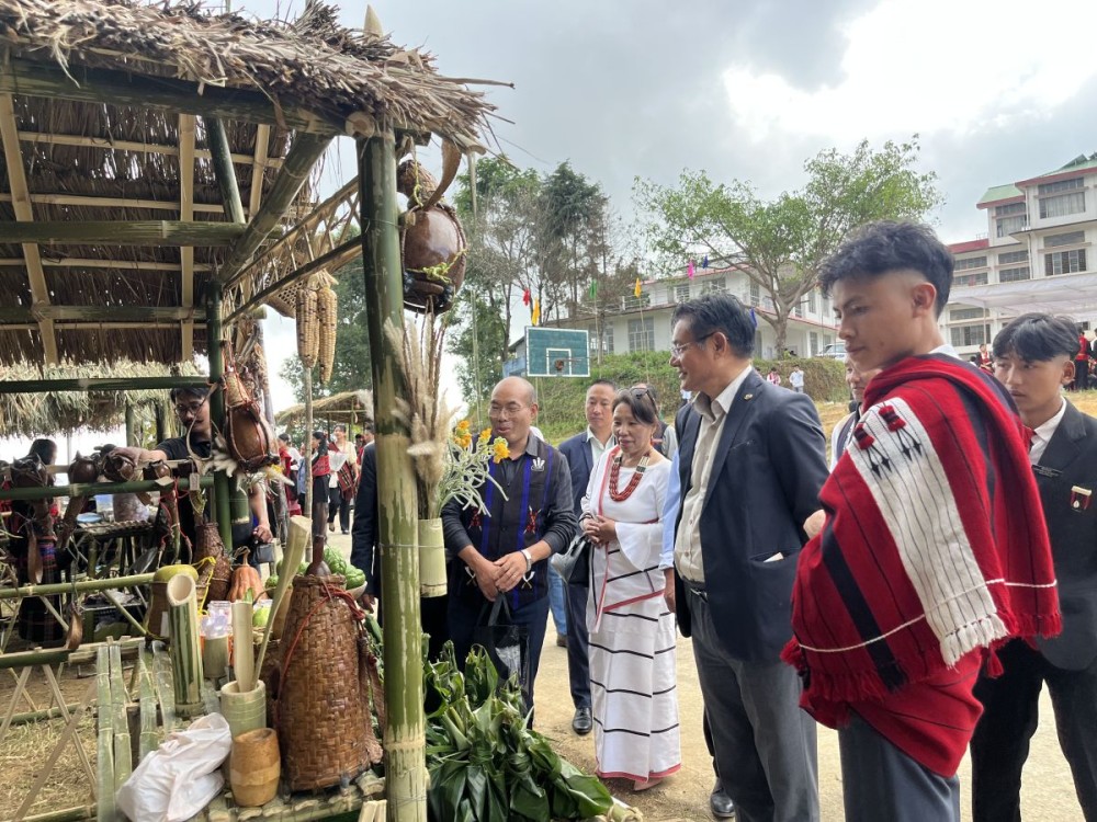 MLA and Advisor Mhathung Yanthan visiting the stalls at Mount Tiyi College, Wokha on October 29. (Morung Photo)